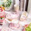 50 Pcs Paper Tea Cups and Plates Pink Floral Paper