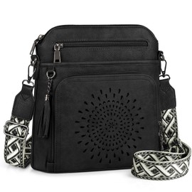 RAINSMORE Crossbody Bags for Women Leather Crossbody Purse Designer Womens Shouler Bags Handbags Trendy Medium Cross Body Purse Travel Work, black