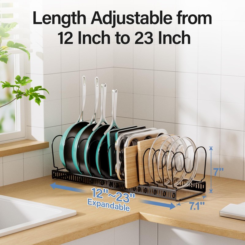 Expandable Pots and Pans Organizer under Cabinet with 14 Dividers
