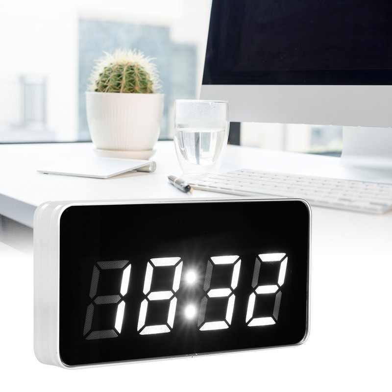Desk Clock Glass Mirror Luminous Function LED Display Perpetual Calendar