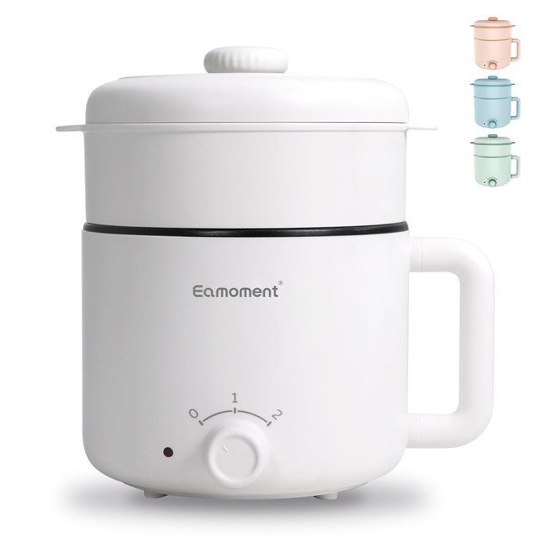 White Ramen Cooker Hot Pot Electric Mini With Steamer 1.2L