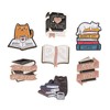 FOVIUPET 7pcs Cartoon Books Enamel Pins with Beige Velvet Bag,