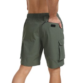 JustSun Men's Cargo Hiking Shorts Summer Lightweight Quick-Drying Outdoor Trekking Shorts with Zip Pocket, Green