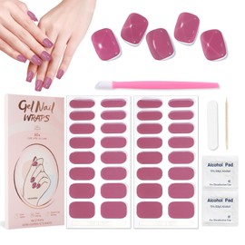 XEAOHESY 32pcs Semi Cured Gel Nail Strips, Needs to Be Cured With a Lamp, Easy to Apply and Remove, Waterproof and Long-Lasting(Rich Grape Purple)