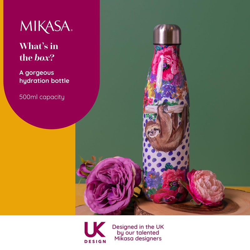 Mikasa Wild at Heart 500ml Water Bottle, Sloth, Sleeved