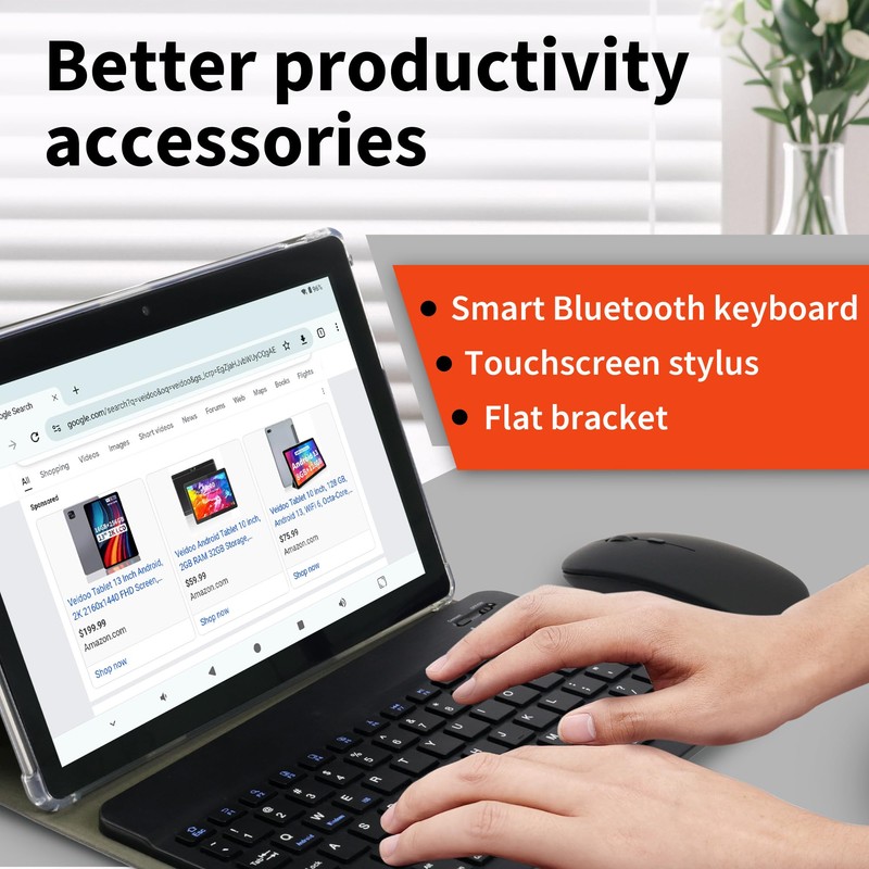 Veidoo 2 in 1 Portable Android Tablet with Keyboard, Mouse