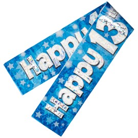 OakTree 624740" Happy 13th Birthday Foil Holographic Banner, Blue, 9 ft
