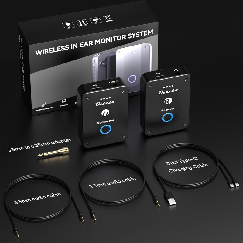 Ueteto Wireless in Ear Monitor System 2.4G Stereo IEM System
