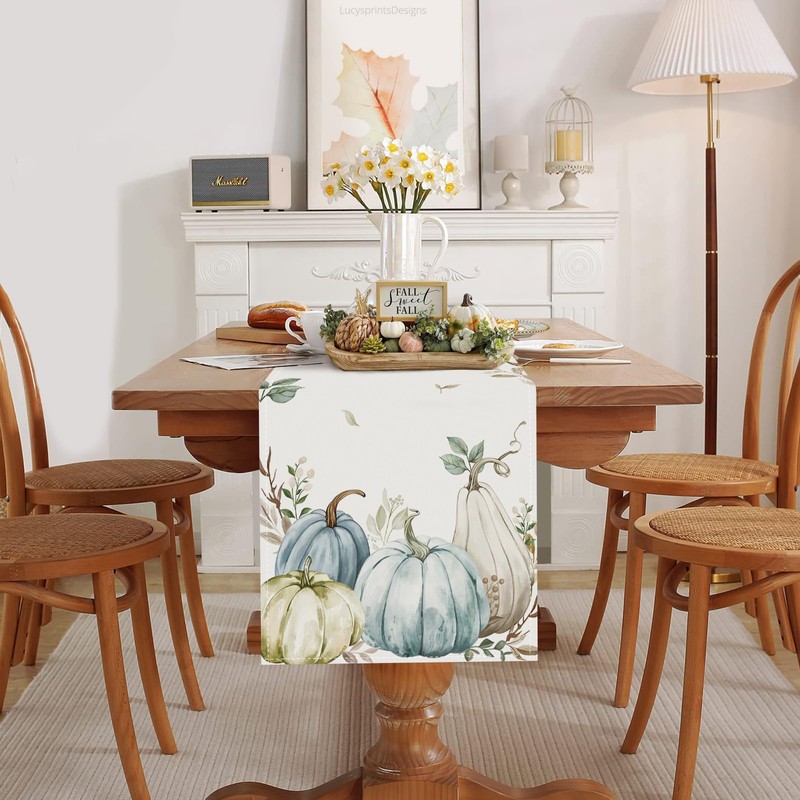 Bonhause Fall Pumpkin Leaves Table Runner, Pumpkin Table Runner for