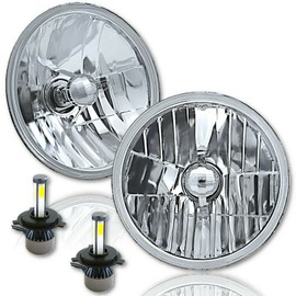 Octane Lighting 7 Inch LED Crystal Clear Glass Metal Headlight 4000 Lumens 6k H4 Light Bulb Headlamp Pair