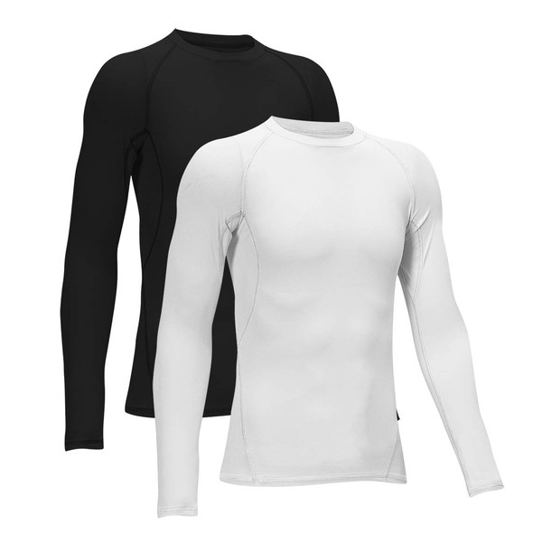 TELALEO Boysâ Girls' Compression Shirts Youth Long Sleeve Undershirt Sports Dri Fit Moisture Wicking Baselayer 2 Pack Black White S
