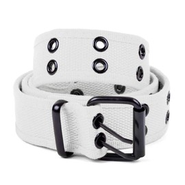 boxed-gifts Solid Color Military and Casual Canvas Belt, Double Grommet Unisex Belt for Men and Women - White