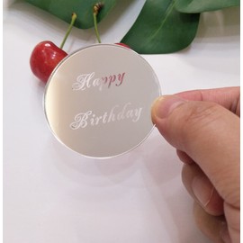 12 piezas de discos acrílicos para tartas, decoración de cupcakes con texto en inglés "Happy Birthday", decoración para tartas (espejo plateado)