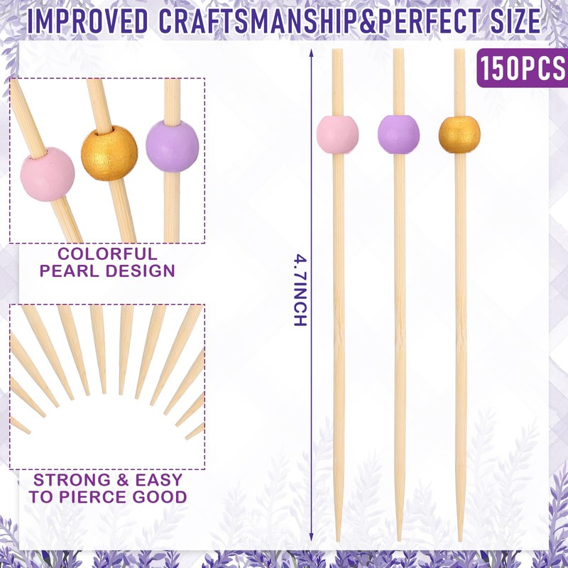 150 Pcs Cocktail Pick 4.7" Toothpick for Appetizer,Pastel