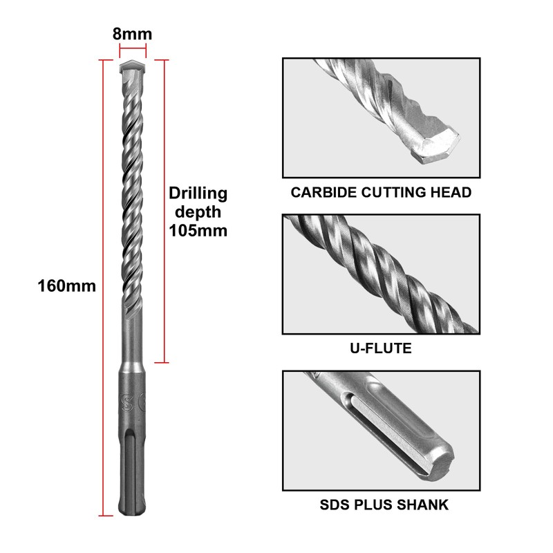 SALI 10PCS SDS Plus Rotary Hammer Drill Bit Concrete Drill