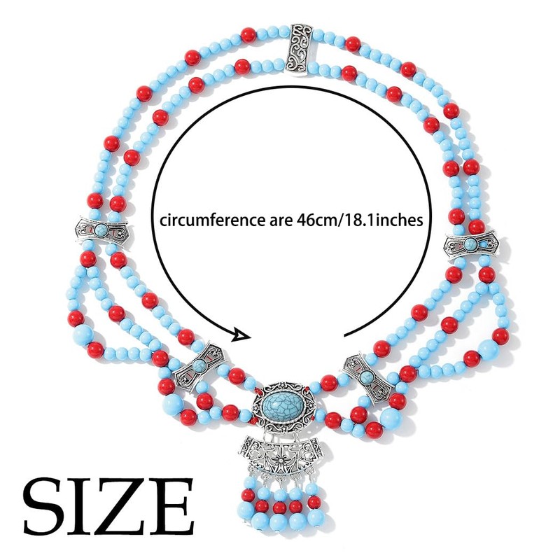 Urieo Boho Turquoise Head Chain Blue Layered Beaded Forehead Chain