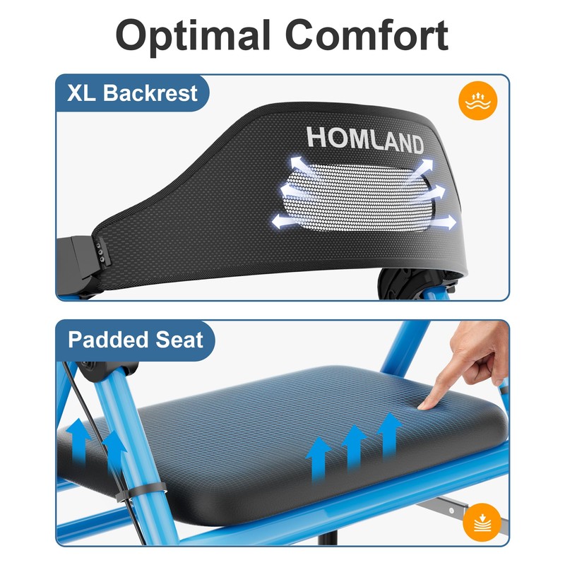 HOMLAND Foldable Rollator Walkers with Seat for Seniors, 8'' Big
