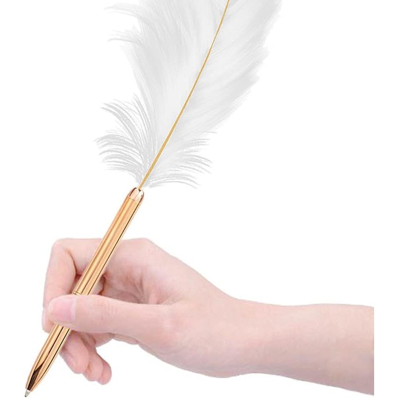 DPWOUM White Feather Ballpoint Pen Black Inks Pen Wedding Signing