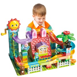 XYNGU Kid Marble Run Building Blocks with Elevator Spiral Lift,Gift Toy Bricks Marble Maze Ball Race Track Set with Motorized Elevator,Big Blocks Educational STEM for 3 4 5 6 7 8 Year Old Boys Girls