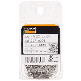 TRUSCO B87-0006 Snap Pins, Stainless Steel, Size 0.2 inches (6 mm), 70 Pieces