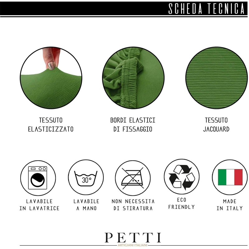 PETTI Artigiani Italiani Protector, Green, Sofa Slipcovers, Linear Fabric, 100%