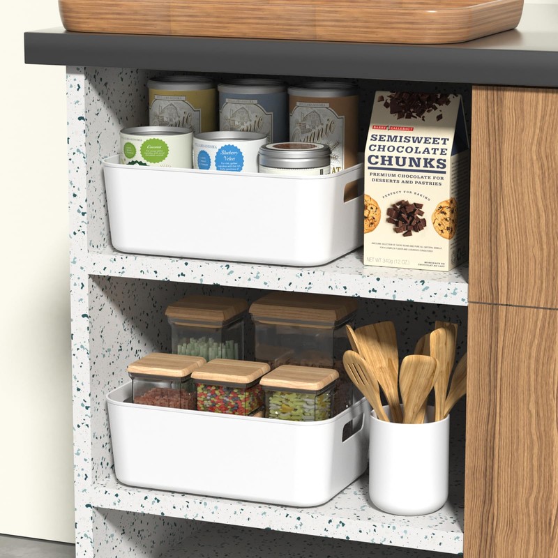 Kekow Pantry Organization Bin, 6-Pack Plastic Storage Bin, White
