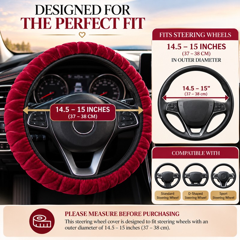 Luxury Plush Steering Wheel Cover, Soft Short-Fur Winter Car Steering