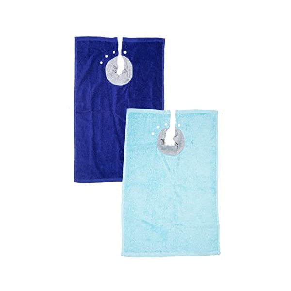 Full Coverage Ultra Absorbent Cotton Terry Towel Snap On Bib with Comfortable Ribbed Neck (Navy & light blue)