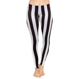 Women's Oh So Soft Ankle Leggings Vertical Black and White Stripes Large