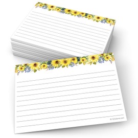 321Done Sunflower Index Cards - Made in USA - Large 4x6 (Set of 50), College-Ruled Lined Notecards Double-Sided, Thick Heavy Duty Cardstock, Cute Pretty Sun Flowers Floral on White Ruled Lines