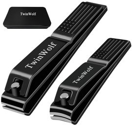 TwinWolf Stainless Steel Nail Clippers Set, Ultra Sharp Sturdy Fingernail and Toenail Clipper by American Flag Pattern Handle,Built-in Nail File Nail Clipper Cutter for Men and Women,Black,2-Pack