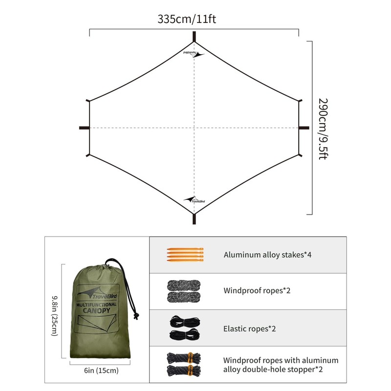 Travel Bird Hammock Rain Fly, 11 x 9 ft Waterproof