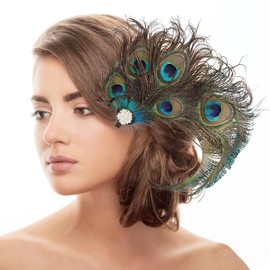 Peacock Headpiece Hair Clip, Peacock Hair Accessories, Feather Hair Accessories with Rhinestone Trim, Peacock Feather Headband, Carnival Headpiece Women, Peacock Costume for Carnival, Fancy Dress,