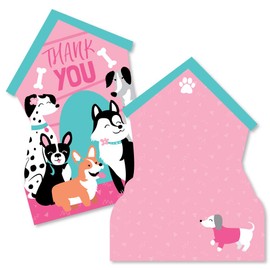 Pawty Like a Puppy Girl - Shaped Thank You Cards - Pink Dog Baby Shower or Birthday Party Thank You Note Cards with Envelopes - Set of 12