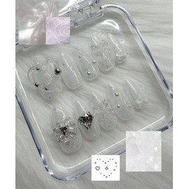 White Bubble Handmade Nail Tips - Long Oval / 화이트 버블 수제네일팁 - 롱오벌