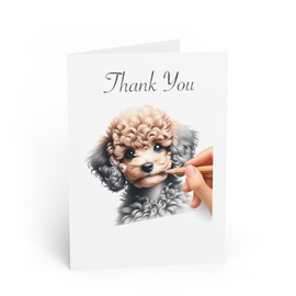 DistinctInk Greeting Card/Note Card -Poodle Puppy Colored Pencil Drawing Birthday - PACK of 25