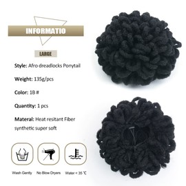 KGBFASS 10inch Large Locs Drawstring Ponytail Curly Dreadlock Buns Loc Petal Bun Braided Faux Locs Chignon Scrunchies Clip in on Braids Ponytails Hairpiece for Black Women(1B#)