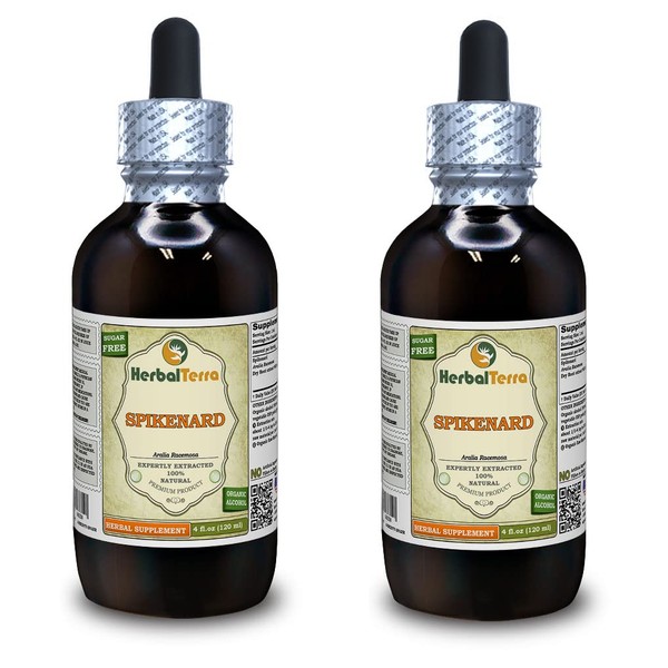 Spikenard (Aralia racemosa) Tincture, Organic Dried Roots Liquid Extract (Brand Name: HerbalTerra, Proudly Made in USA) 2x4 fl.oz (2x120 ml)
