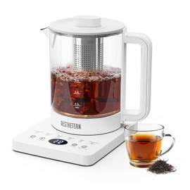 Electric Tea Kettle with Infuser, 1.5L Glass Water Boiler with Temperature Control, 24H Keep Warm & Auto Shut-Off, White