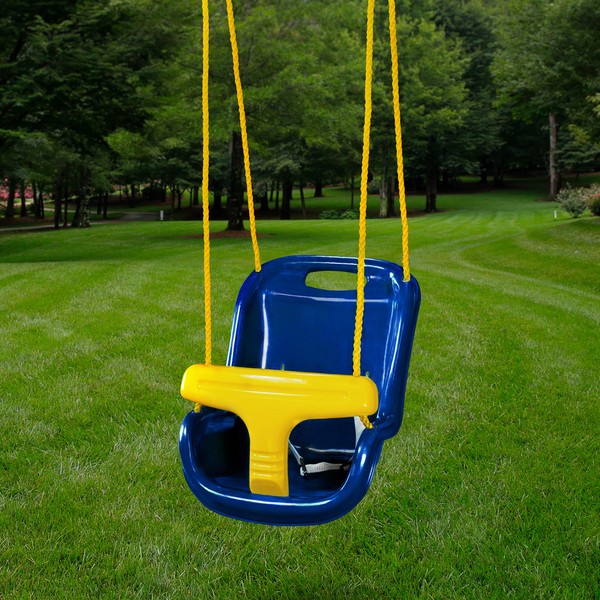 Gorilla Playsets 04-0032-B High Back Plastic Infant Swing with Yellow T bar & Rope, Blue with Yellow