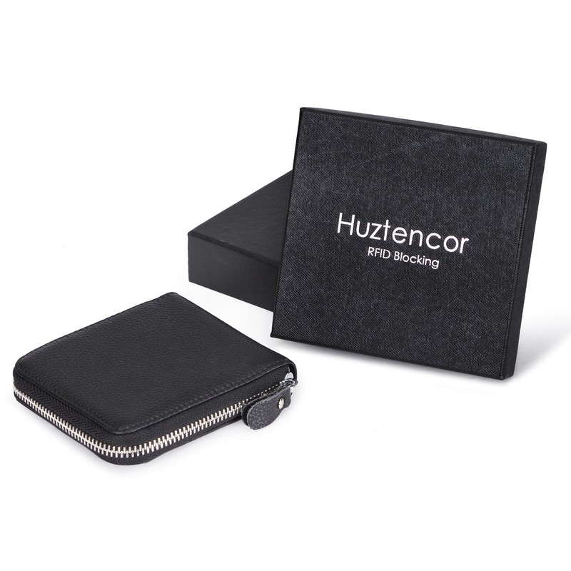 Huztencor Zipper Wallet Men Leather RFID Blocking Wallets for Men