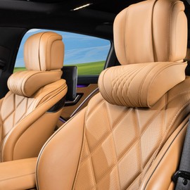 Dapucarin Car Headrest Memory Foam Neck Pillow for Driving with Leather Cover Soft Comfortable Seat Head Pillow Cushion for Most Cars SUV Sedan Home Office Palomino Brown (2PC)