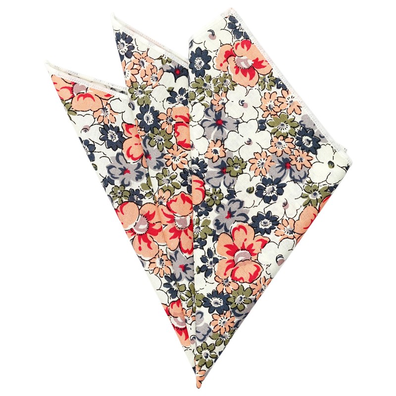 BELLUNO Printed Floral Cotton Pocket Square for Men, Orange Daisy