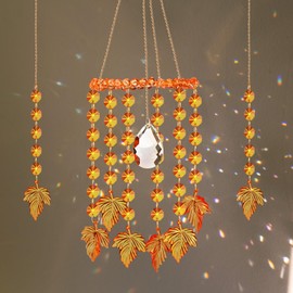 Suncalla 3 Pcs Maple Leaf Suncatcher Fall Crystal Sun Catchers Fall Leaf Ornaments Autumn Leaves Hanging Wind Chime for Thanksgiving Day Indoor Outdoor Window Garden Decoration