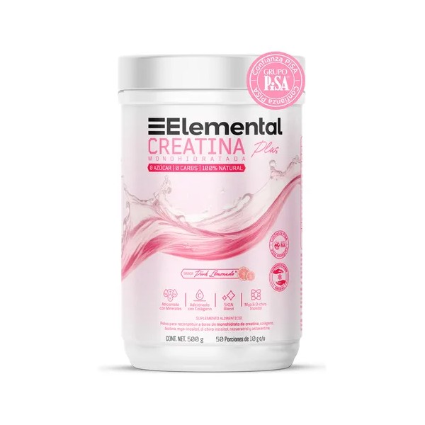 Elemental Creatina Monohidratada Plus Para Mujer Sabor Pink Lemonade 500g