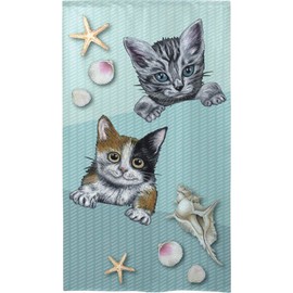 Noren Workshop 91206 Noren, 2 Cats and Shells, Approx. 33.5 x 59.1 inches (85 x 150 cm)