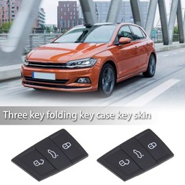 EMSea 2x 3-Button Car Remote Key Fob Replacement Button Pads Black Rubber Keypad for Lock Unlock Trunk Compatible with Polo Golf 7