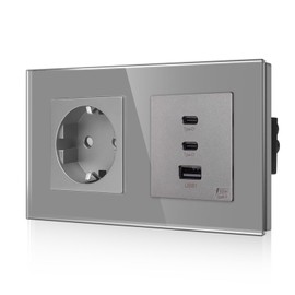 CNBINGO CNBINGO Glas Schuko Steckdose unterputz mit 65W Schnellladesteckdose(2-Typ C und 1-USB A), Wand Ladeger?t