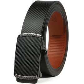 Huztencor Belt Men, Ratchet Belt Dress with 1 3/8" Genuine Leather Hidden Tail, Jeans Belt with Easier Slide Buckle, Carbon Black/Brown Style 003 Mens Belt, 34" to 36" Waist Adjustable (Length 45")