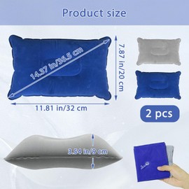 Inflatable Pillows, Water-Resistant Rectangular Neck Pillow, Ultra Light Foldable Blow up Pillow, Flocked Surface Cushion for Camping/Traveling/Fishing/Airplane/Car/Office Napping/Beach Sunbed
